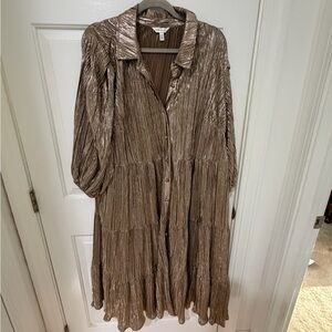 Metallic Pleated Midi Women's Dress